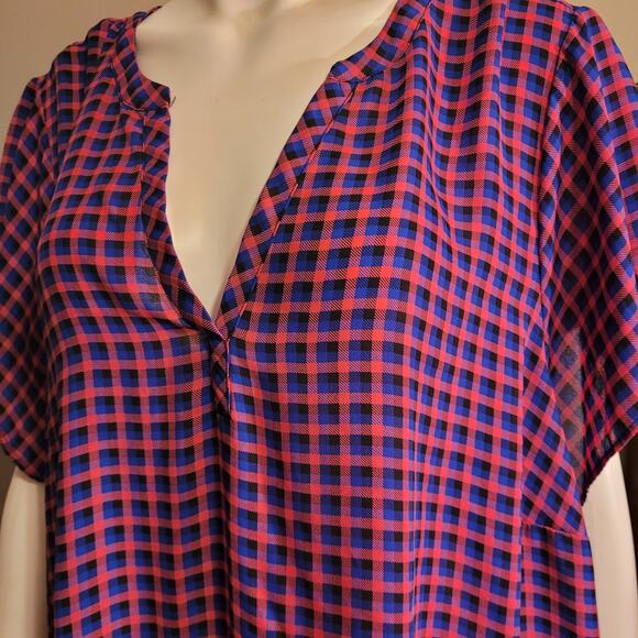 Torrid Plaid V Neck Short Sleeve Tunic Top Womens Plus Size 5X Blouse Oversized - Picture 3 of 12